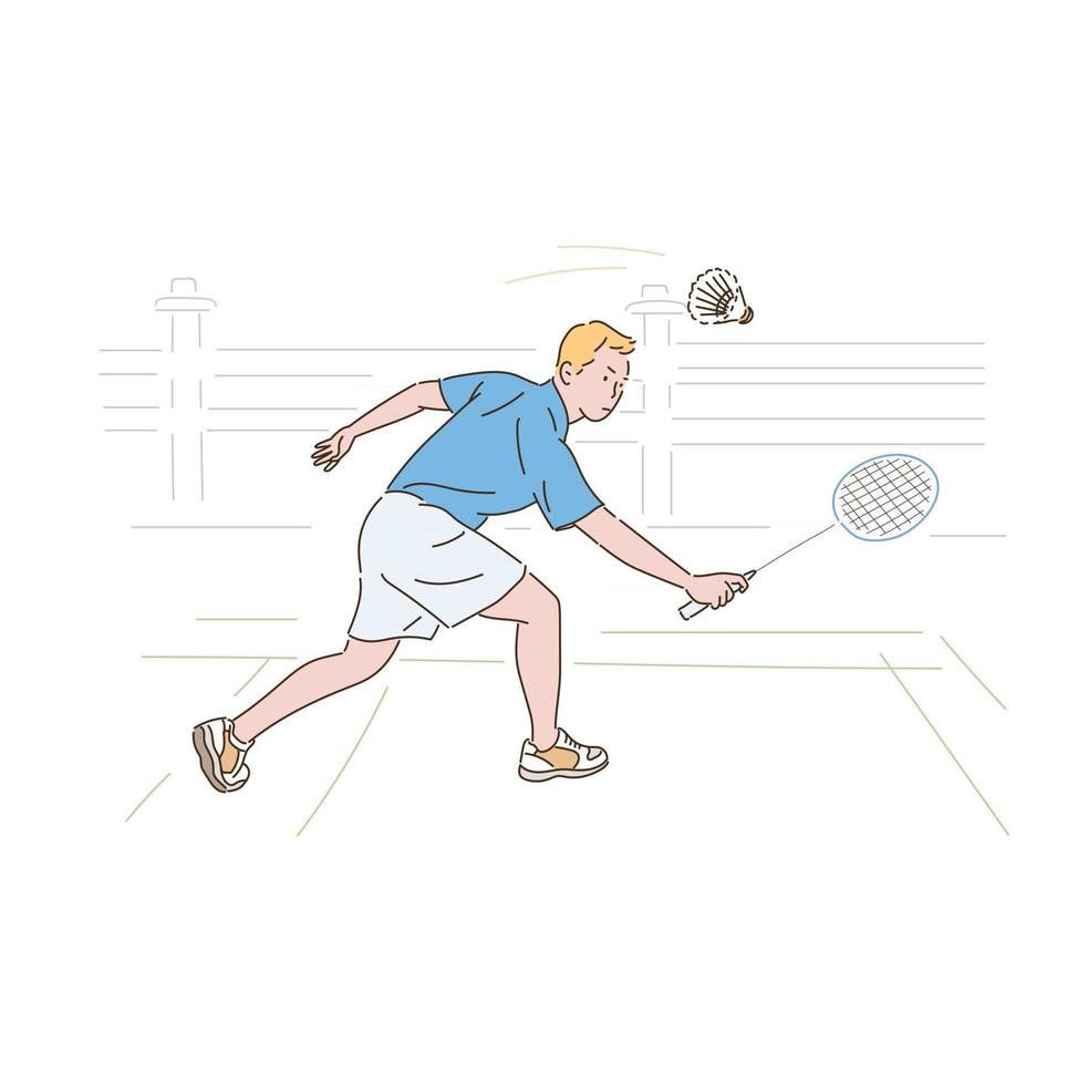 ein Badmintonspieler spielt. handgezeichnete Stilvektordesignillustrationen. vektor