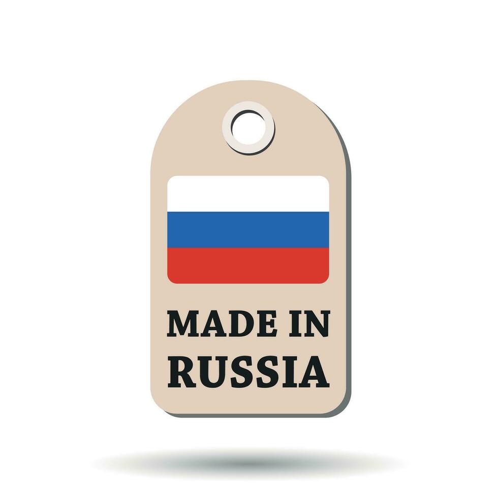 hängen Etikett gemacht im Russland mit Flagge. Vektor Illustration auf Weiß Hintergrund.