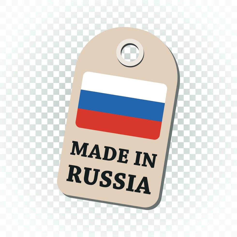 hängen Etikett gemacht im Russland mit Flagge. Vektor Illustration auf isoliert Hintergrund.