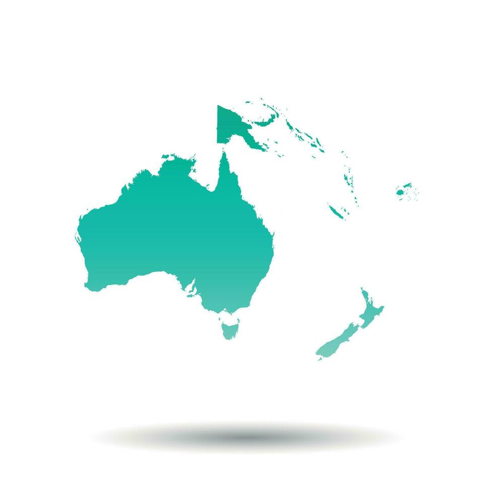 Australien och oceania Karta. färgrik turkos vektor illustration på vit isolerat bakgrund.
