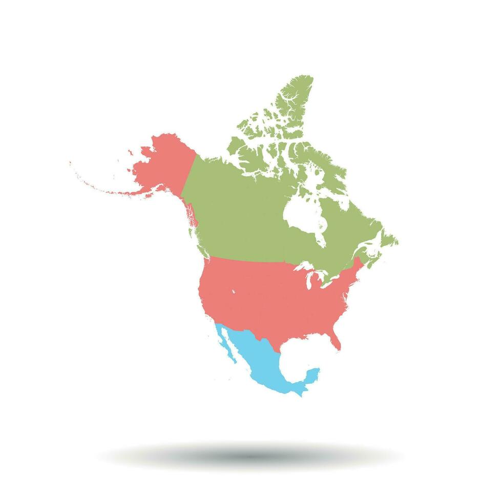 Norden Amerika Karte Symbol. eben Vektor Illustration. Norden Amerika Zeichen Symbol mit Schatten auf Weiß Hintergrund.