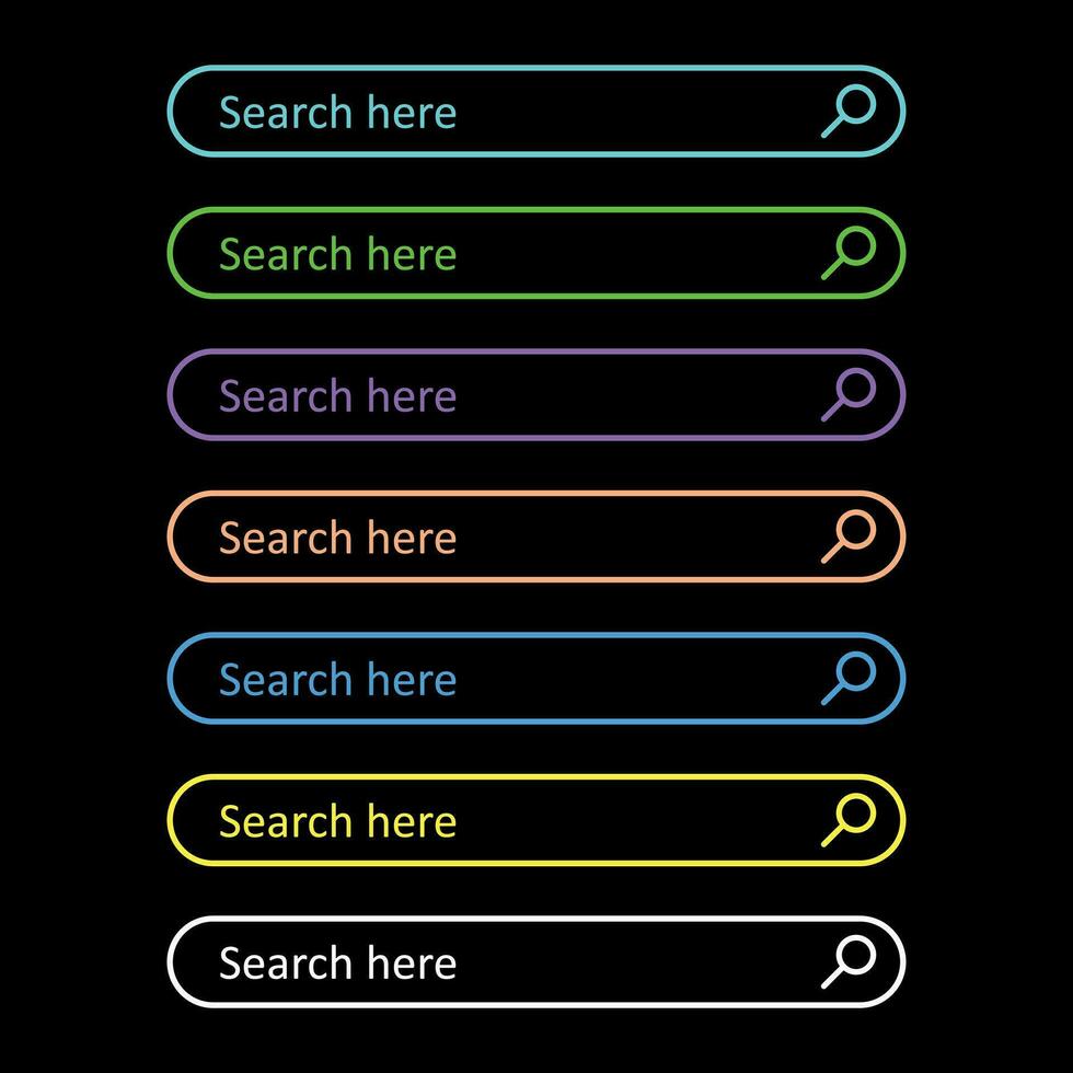 Sök bar fält. uppsättning vektor gränssnitt element med Sök knapp. platt vektor illustration på svart bakgrund.