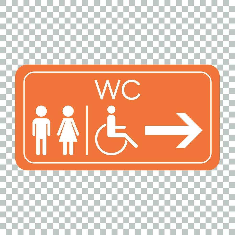 Toilette, Toilette Vektor Symbol . Männer und Frauen Zeichen zum Toilette auf Orange Tafel.