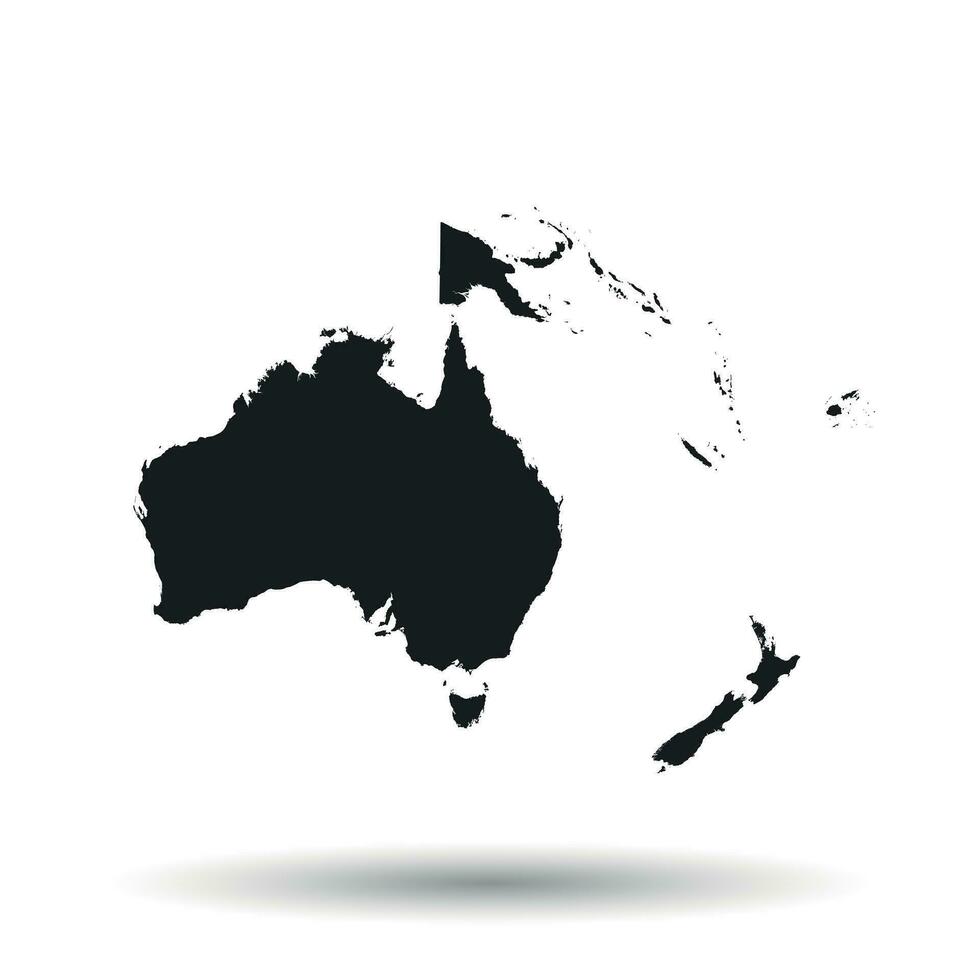 Australien och oceania Karta ikon. platt vektor illustration. Australien tecken symbol med skugga på vit bakgrund.