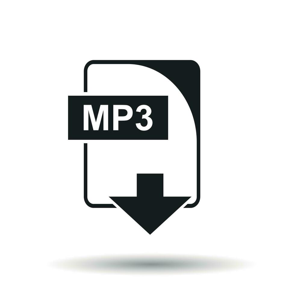 mp3 Symbol. eben Vektor Illustration. mp3 herunterladen Zeichen Symbol mit Schatten auf Weiß Hintergrund.