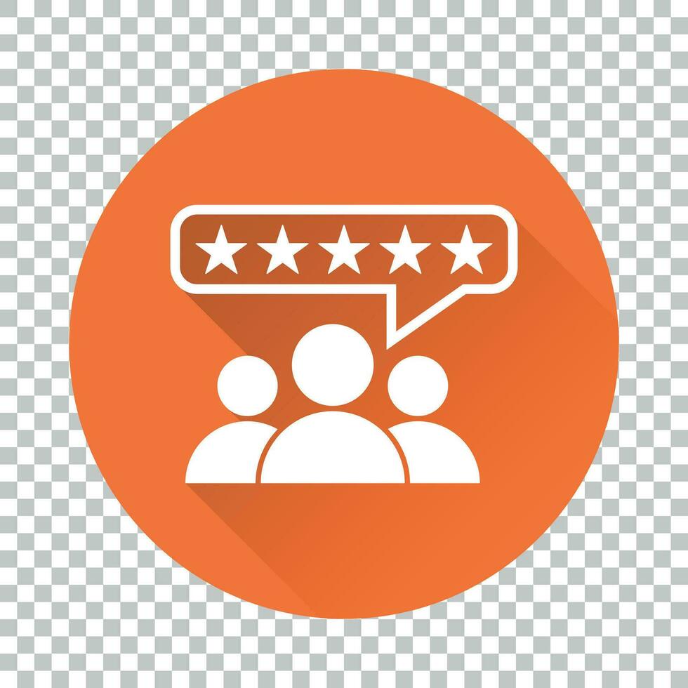 Kunde Bewertungen, Bewertung, Benutzer Feedback Konzept Vektor Symbol. eben Illustration auf Orange Hintergrund mit lange Schatten.