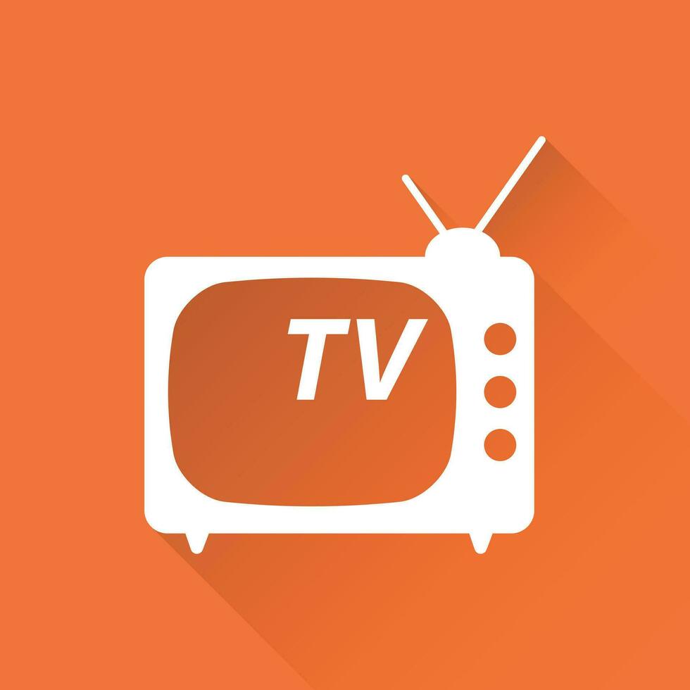 TV ikon vektor illustration i platt stil isolerat på orange bakgrund med lång skugga. tv symbol för webb webbplats design, logotyp, app, ui.