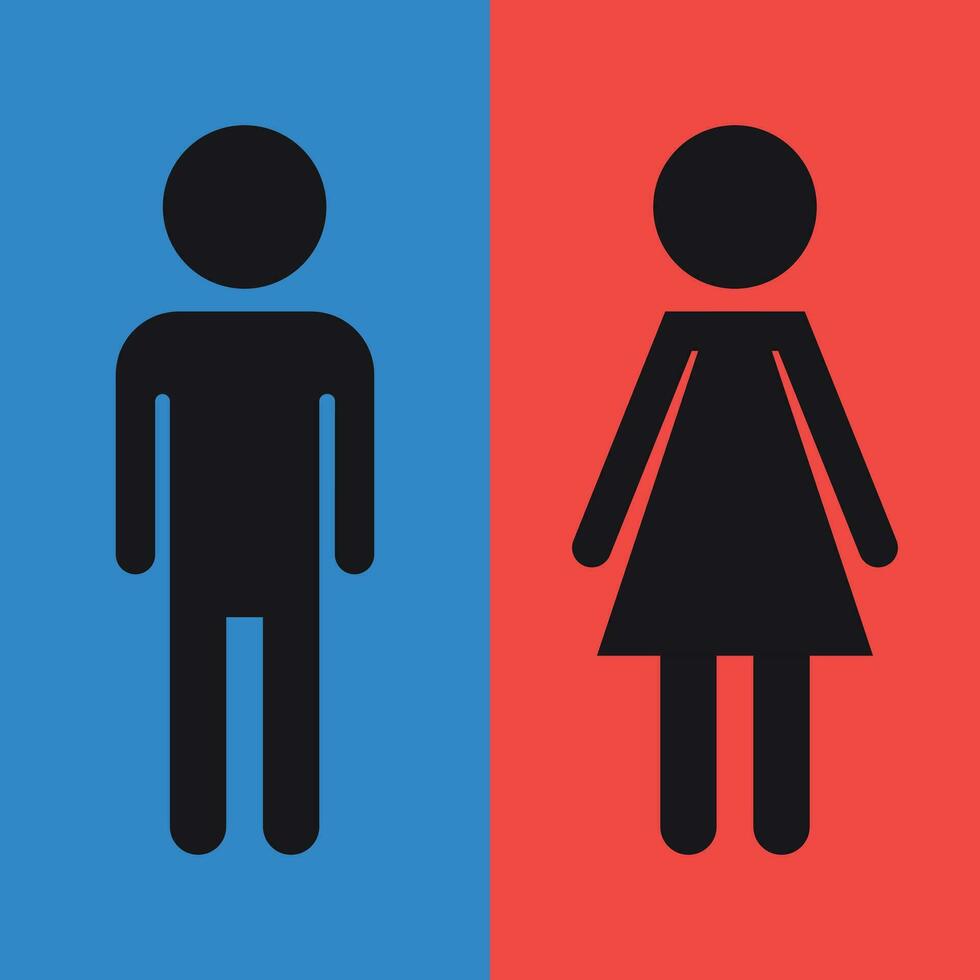 toalett, toalett platt vektor ikon . män och kvinnor tecken för toalett på blå och röd bakgrund.