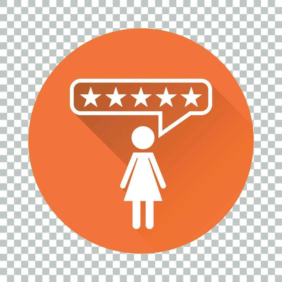 Kunde Bewertungen, Bewertung, Benutzer Feedback Konzept Vektor Symbol. eben Illustration auf Orange Hintergrund mit lange Schatten.