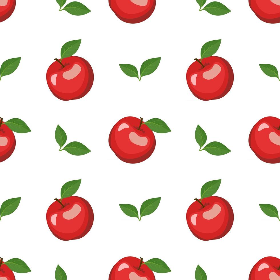 nahtloser Hintergrund mit roten Äpfeln und Blättern. ein süßer Sommer- oder Frühlingsdruck mit ganzen Früchten. festliche Dekoration für Textilien, Geschenkpapier und Design vektor