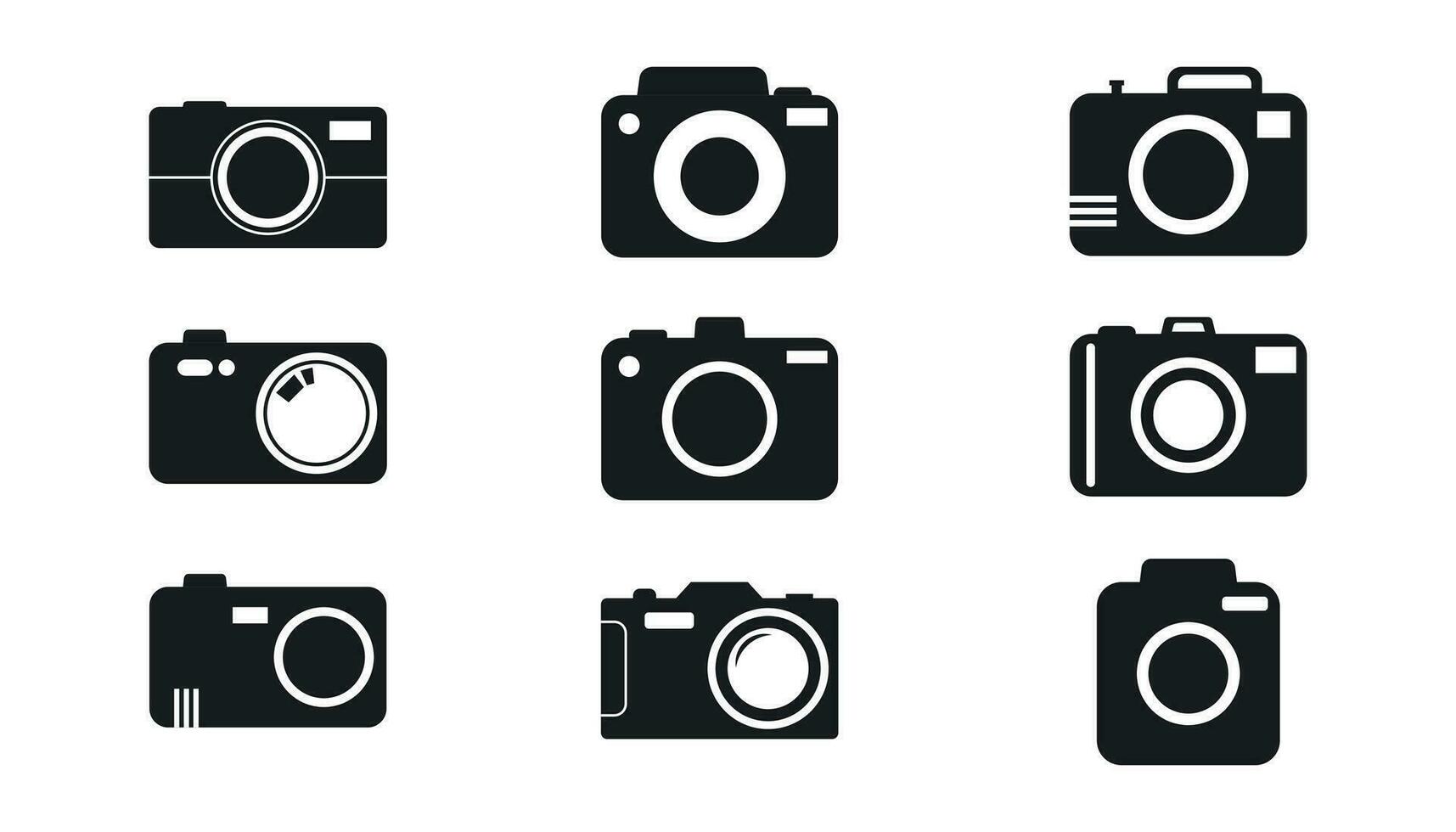 Kamera Symbol einstellen auf Weiß Hintergrund. Vektor Illustration im eben Stil mit Fotografie Symbole.