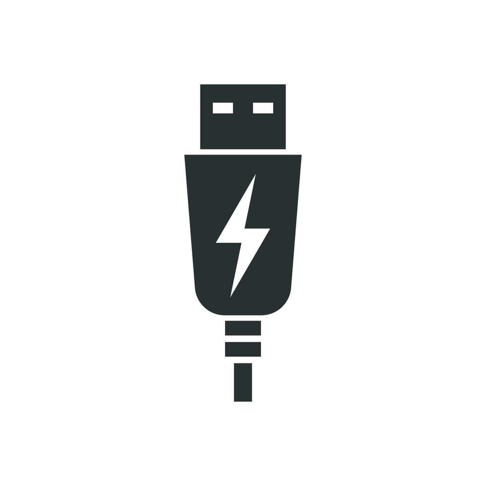 USB Kabel Symbol im eben Stil. elektrisch Ladegerät Vektor Illustration auf Weiß isoliert Hintergrund. Batterie Adapter Geschäft Konzept.