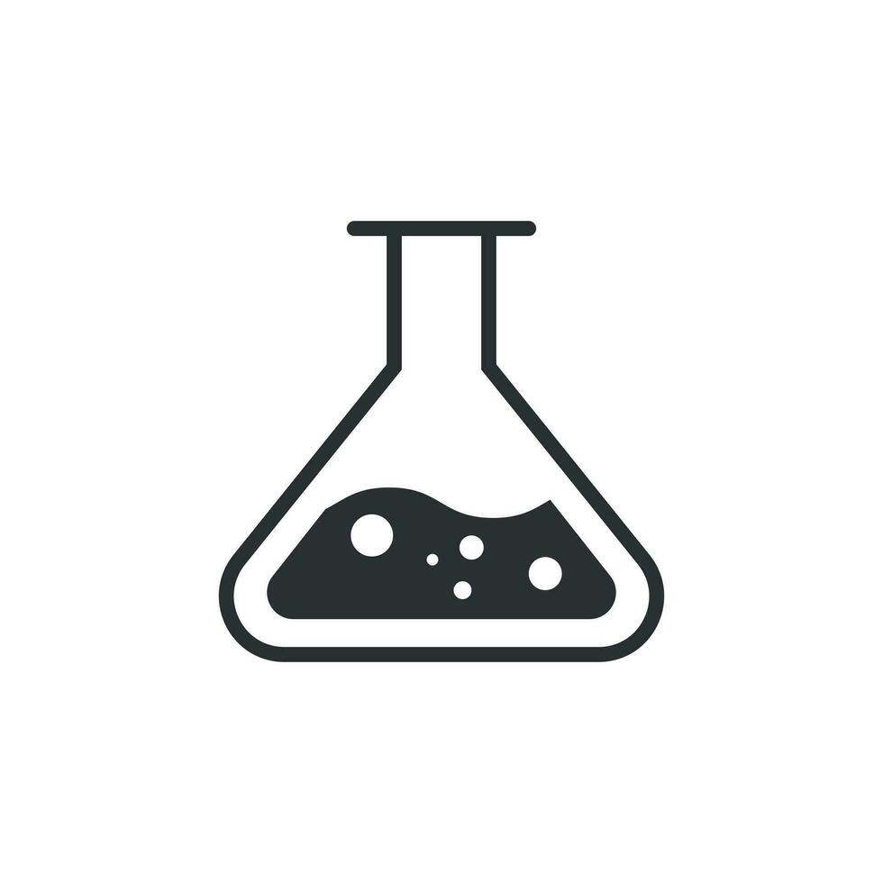 kemi bägare tecken ikon i platt stil. flaska testa rör vektor illustration på vit isolerat bakgrund. alkemi företag begrepp.