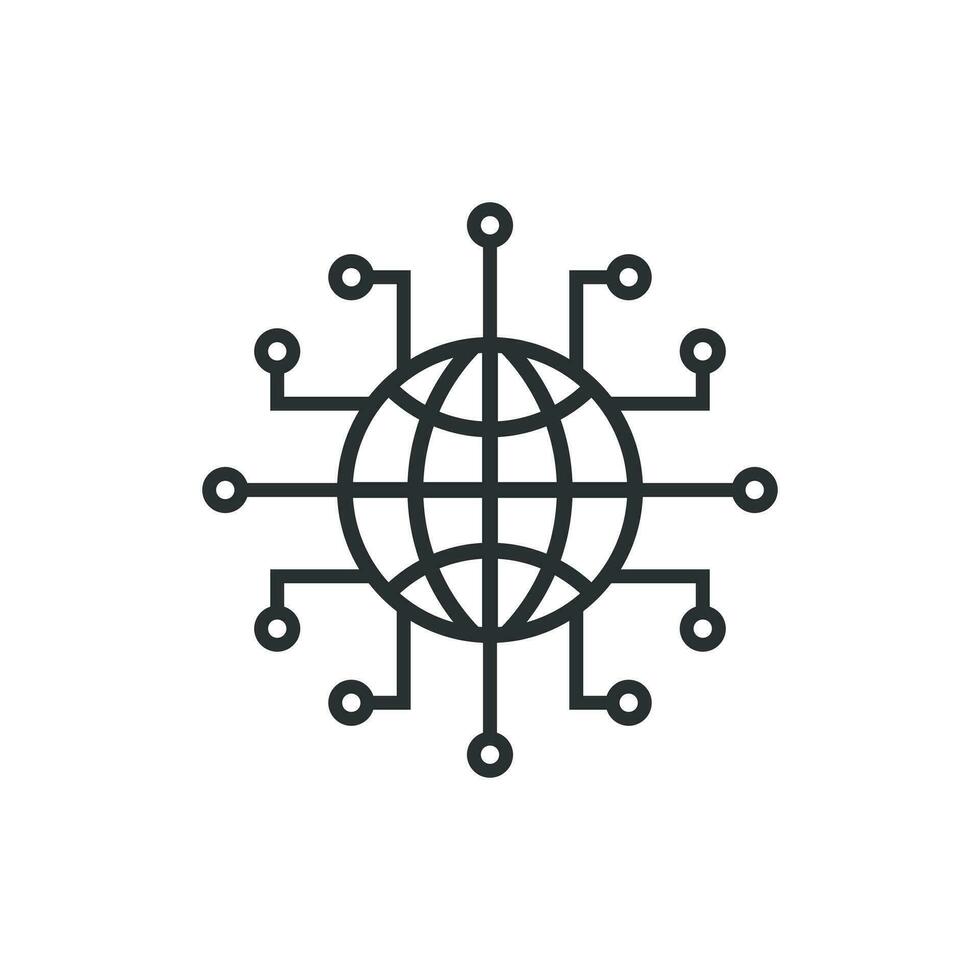 global Netzwerk Symbol im eben Stil. Cyber Welt Vektor Illustration auf Weiß isoliert Hintergrund. Erde Geschäft Konzept.