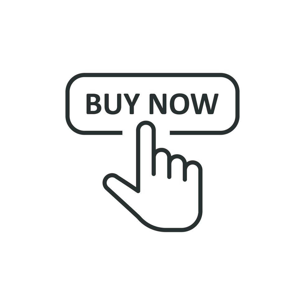 Kaufen jetzt Geschäft Symbol im eben Stil. Finger Mauszeiger Vektor Illustration auf Weiß isoliert Hintergrund. klicken Taste Geschäft Konzept.