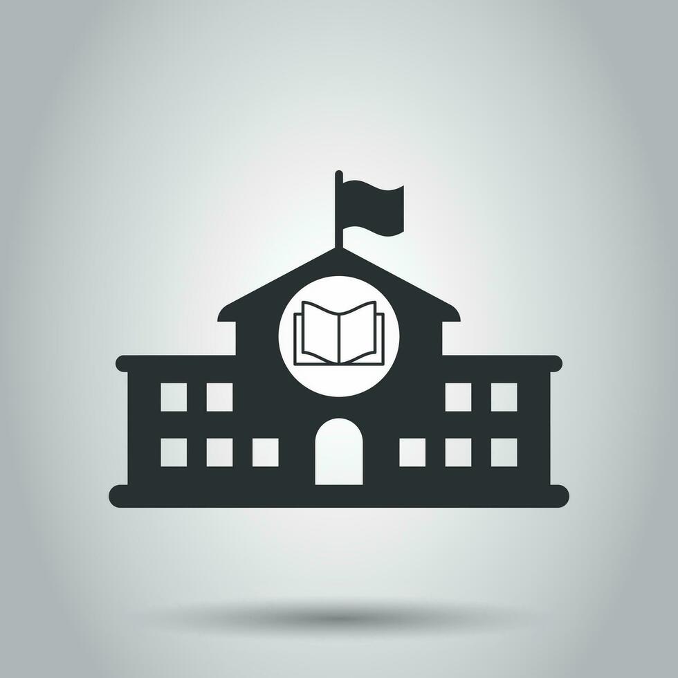 Schule Gebäude Symbol im eben Stil. Hochschule Bildung Vektor Illustration auf Weiß Hintergrund. Bank, Regierung Geschäft Konzept.