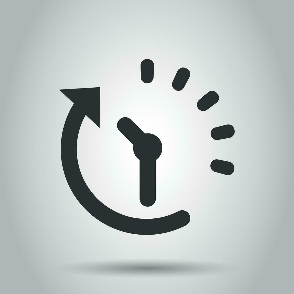 Uhr Countdown Symbol im eben Stil. Zeit Chronometer Vektor Illustration auf Weiß Hintergrund. Uhr Geschäft Konzept.