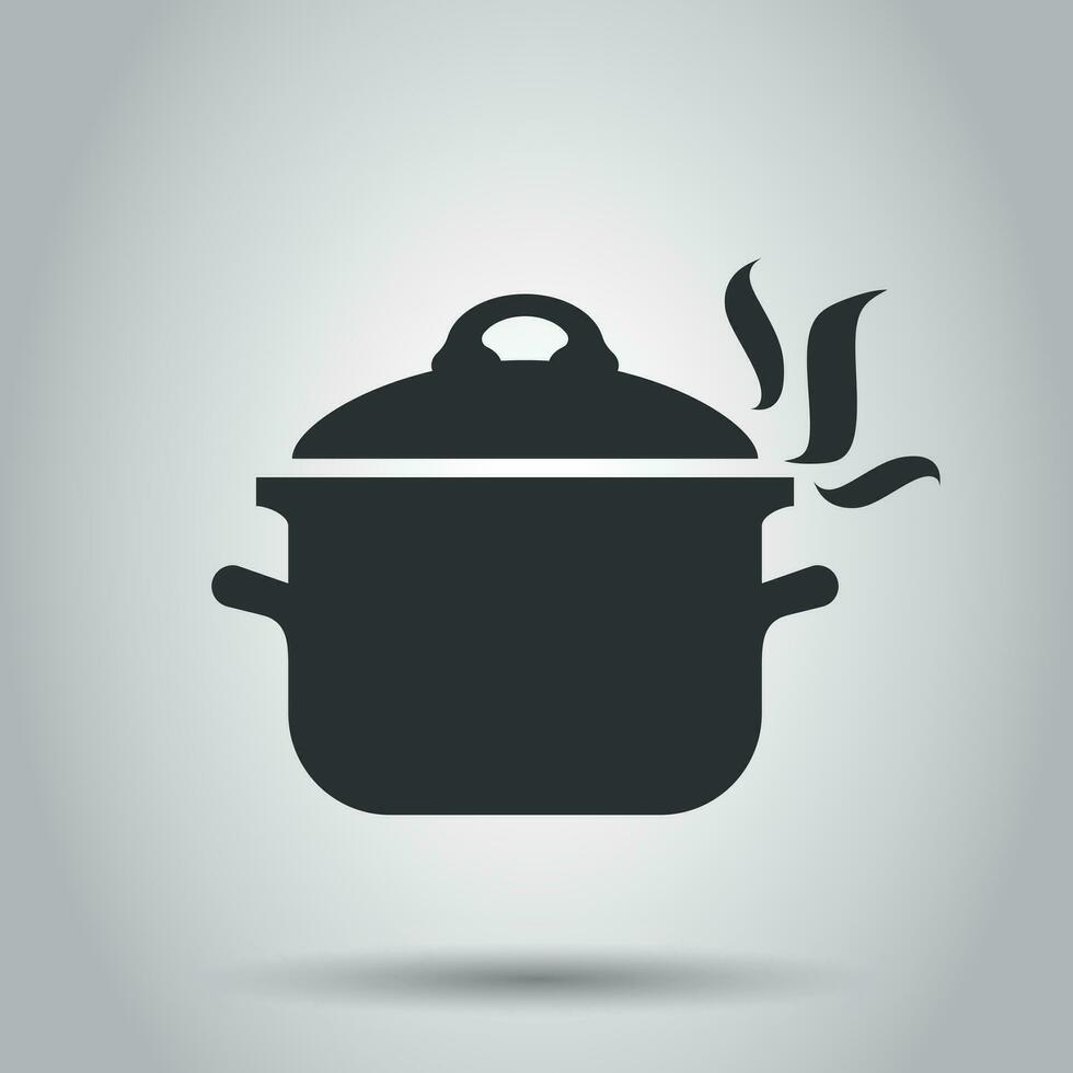 matlagning panorera ikon i platt stil. kök pott illustration på vit bakgrund. kastrull Utrustning företag begrepp. vektor