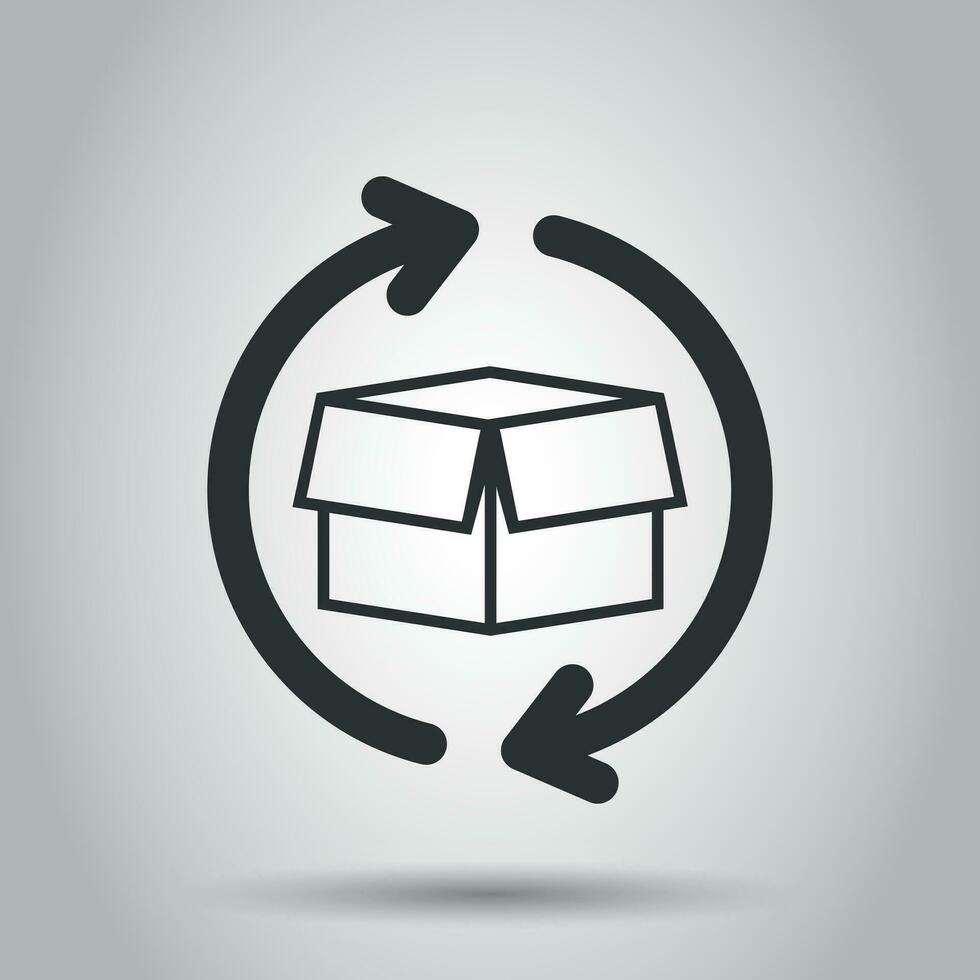 Box Paket Rückkehr Symbol im eben Stil. Lieferung Box mit Pfeil Illustration auf Weiß Hintergrund. Ladung Versand Geschäft Konzept. vektor