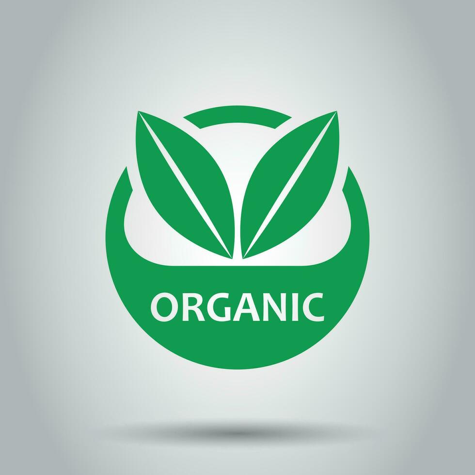 organisk märka bricka vektor ikon i platt stil. eco bio produkt stämpel illustration på vit bakgrund. eco naturlig mat begrepp.