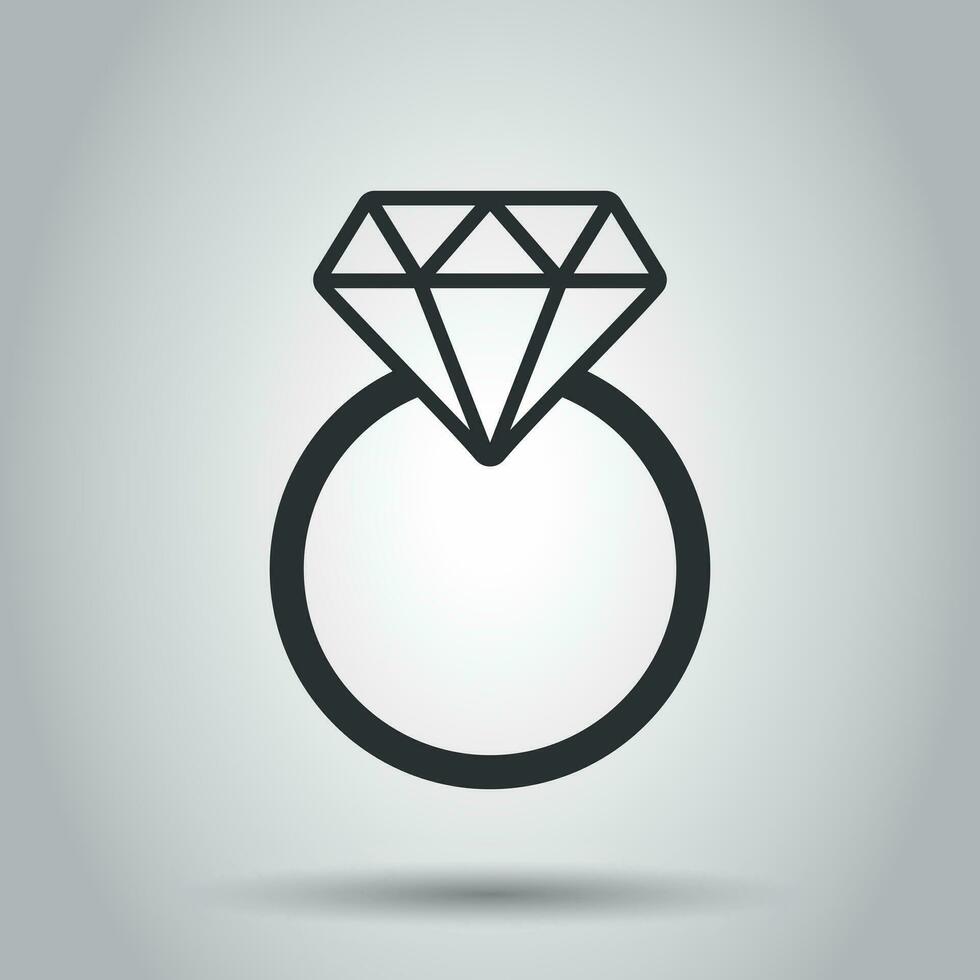 Engagement Ring mit Diamant Vektor Symbol im eben Stil. Hochzeit Schmuck Ring Illustration auf Weiß Hintergrund. Romantik Beziehung Konzept.