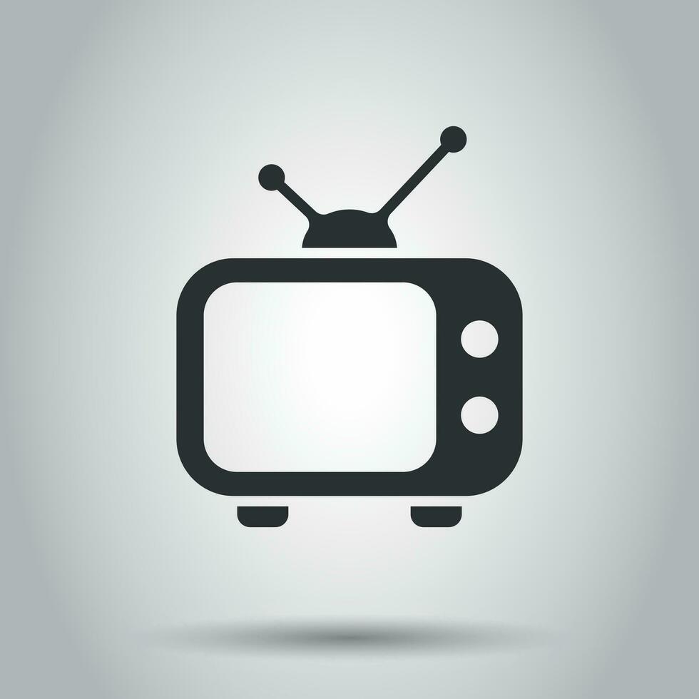 Fernsehen Monitor im eben Stil. Fernseher Bildschirm Illustration auf Weiß Hintergrund. Fernseher Show Konzept. vektor