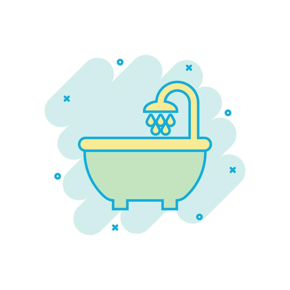 Bad-Dusche-Symbol im Comic-Stil. Bad Hygiene Vektor Cartoon Illustration Piktogramm. Bath Spa Geschäftskonzept Splash-Effekt.
