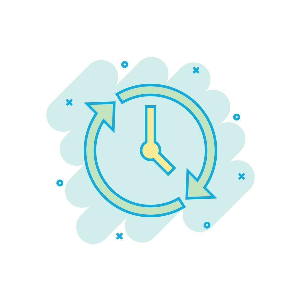 klocka nedräkning ikon i komisk stil. tid kronometer vektor tecknad serie illustration piktogram. klocka företag begrepp stänk effekt.