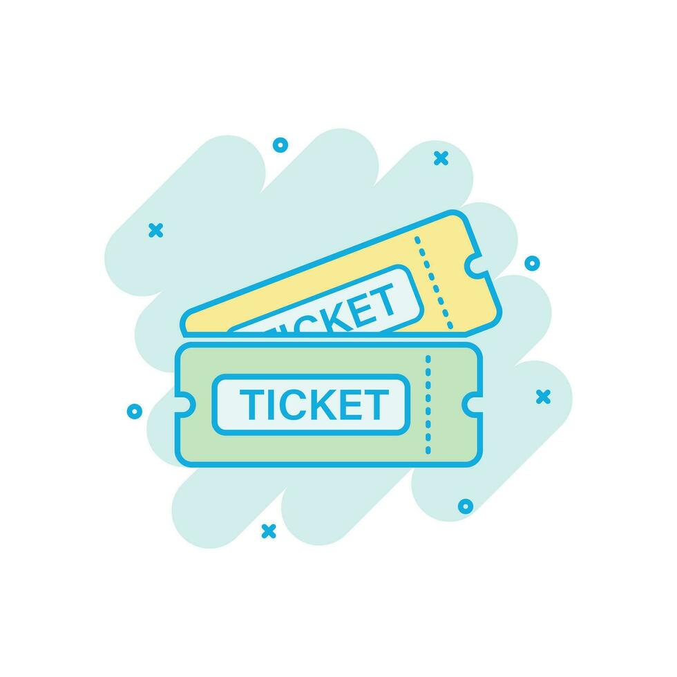 Kinoticket-Symbol im Comic-Stil. geben Sie ein Couponeingangsvektorkarikatur-Illustrationspiktogramm zu. Ticket-Business-Konzept-Splash-Effekt. vektor