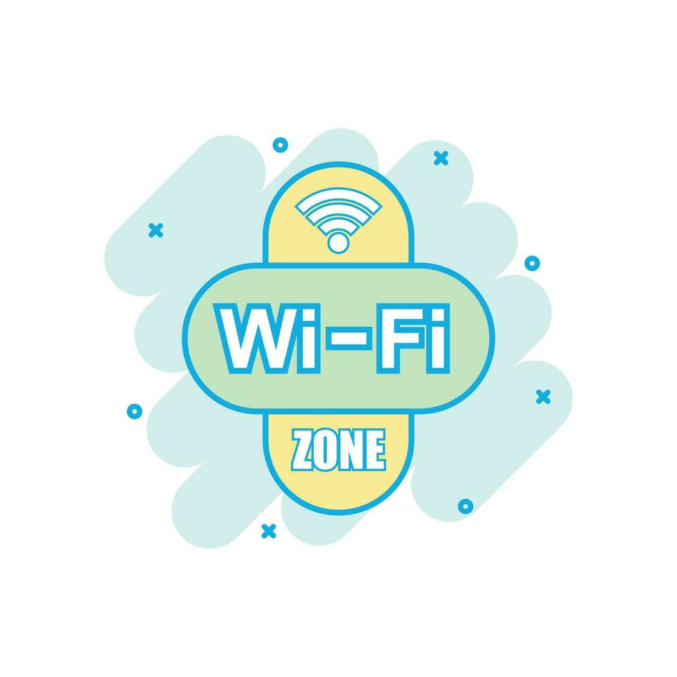 WLAN-Zonensymbol im Comic-Stil. Wi-Fi-Wireless-Technologie-Vektor-Cartoon-Illustration-Piktogramm. Netzwerk-Wifi-Geschäftskonzept-Splash-Effekt. vektor