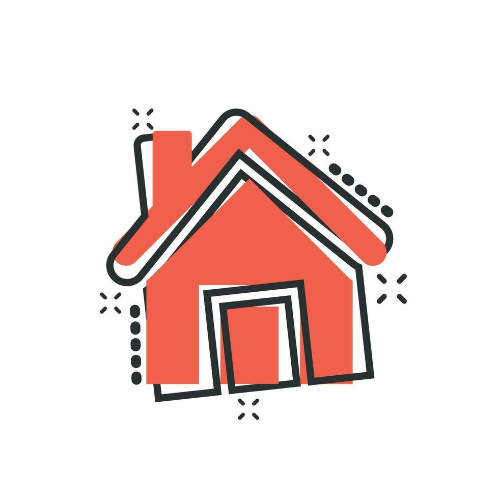 hus byggnad ikon i komisk stil. Hem lägenhet vektor tecknad serie illustration piktogram. hus bostad företag begrepp stänk effekt.