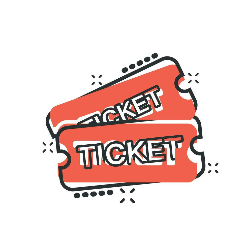 Kinoticket-Symbol im Comic-Stil. geben Sie ein Couponeingangsvektorkarikatur-Illustrationspiktogramm zu. Ticket-Business-Konzept-Splash-Effekt. vektor