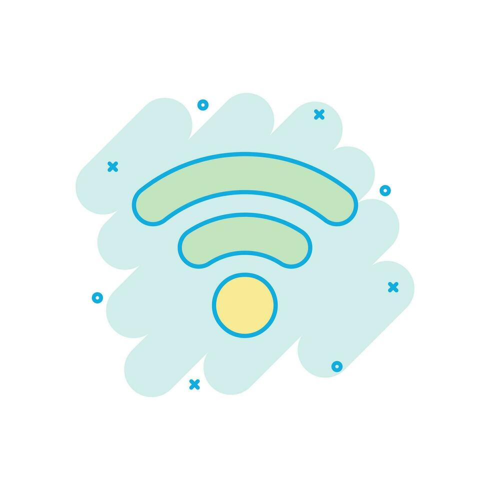 WLAN-Internet-Symbol im Comic-Stil. Wi-Fi-Wireless-Technologie-Vektor-Cartoon-Illustration-Piktogramm. Netzwerk-Wifi-Geschäftskonzept-Splash-Effekt. vektor