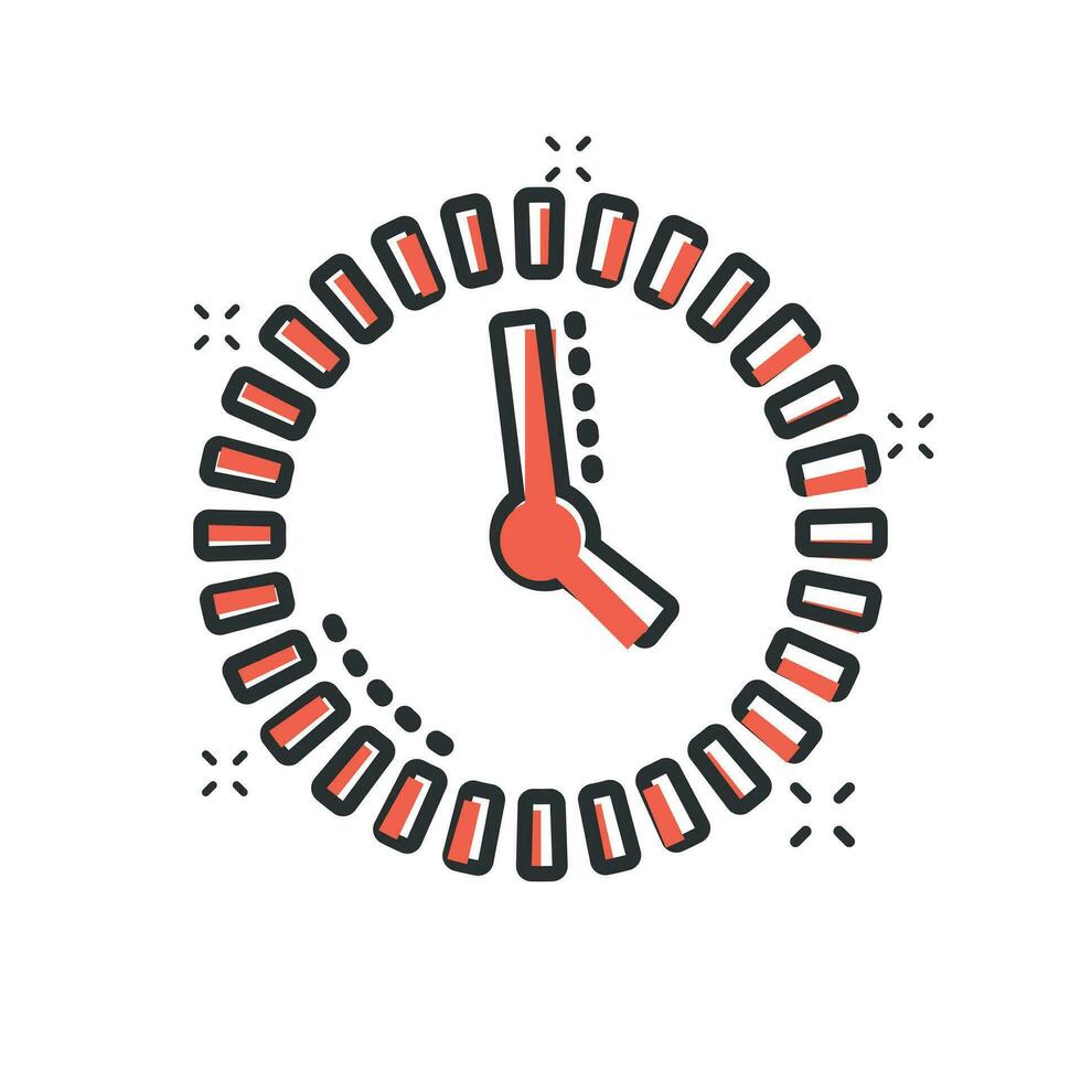 klocka nedräkning ikon i komisk stil. tid kronometer vektor tecknad serie illustration piktogram. klocka företag begrepp stänk effekt.