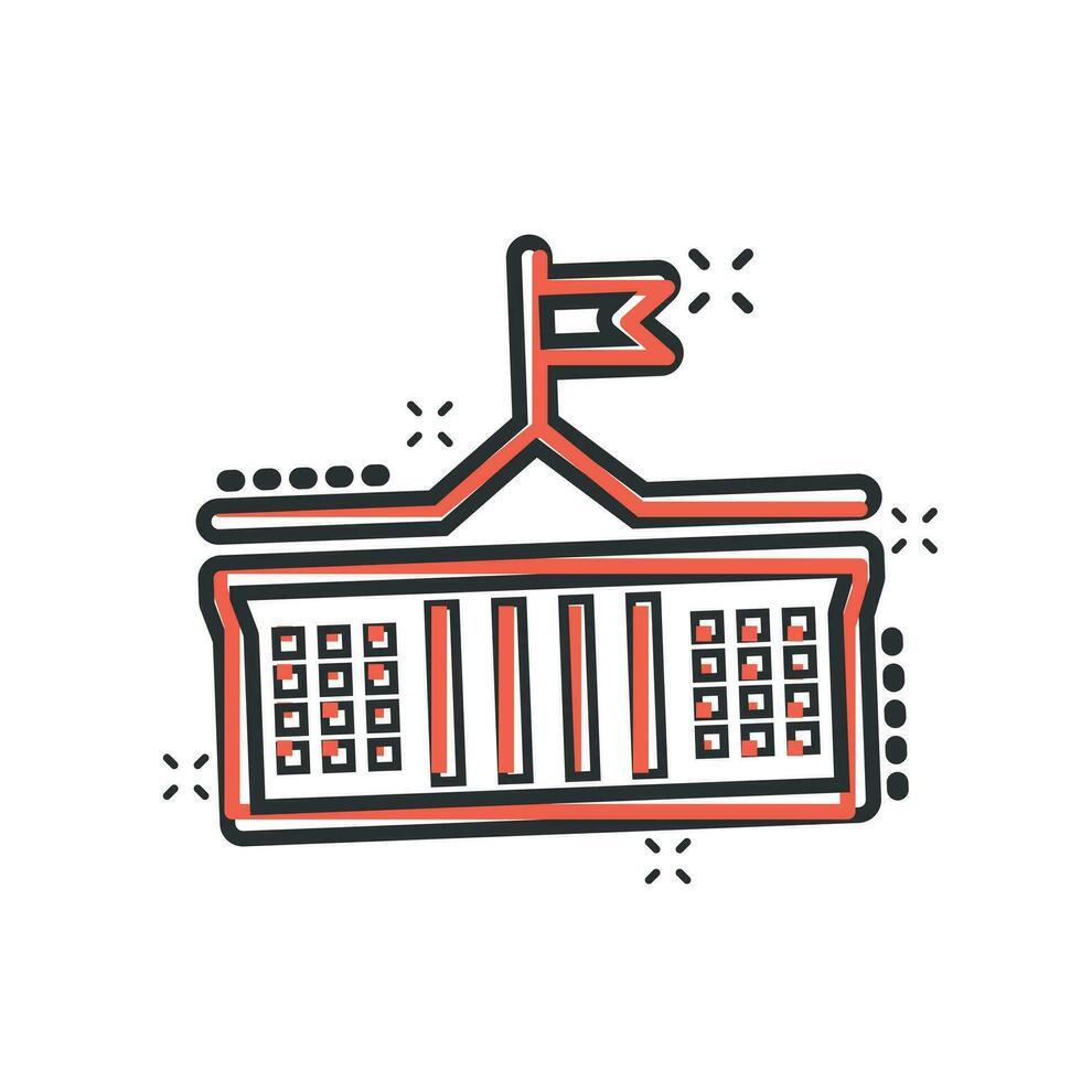 Bank byggnad ikon i komisk stil. regering arkitektur vektor tecknad serie illustration piktogram. museum exteriör företag begrepp stänk effekt.