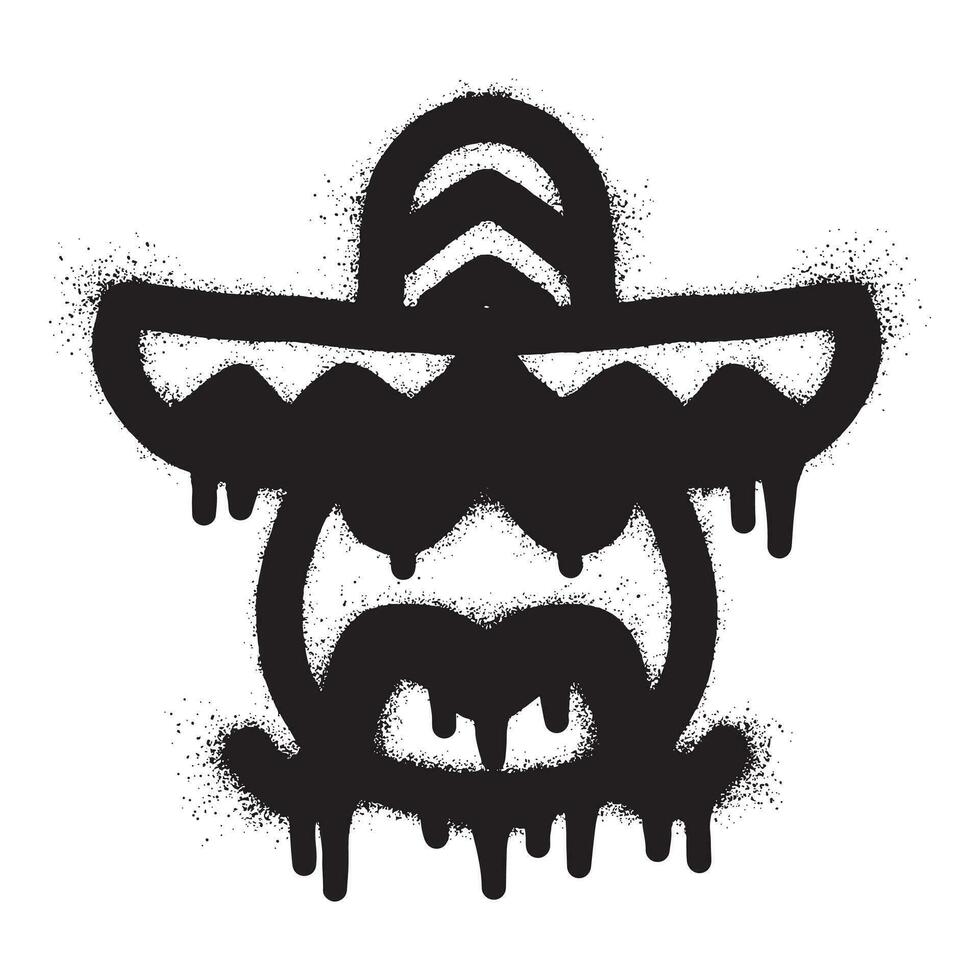 sombrero och mustasch graffiti med svart spray måla vektor
