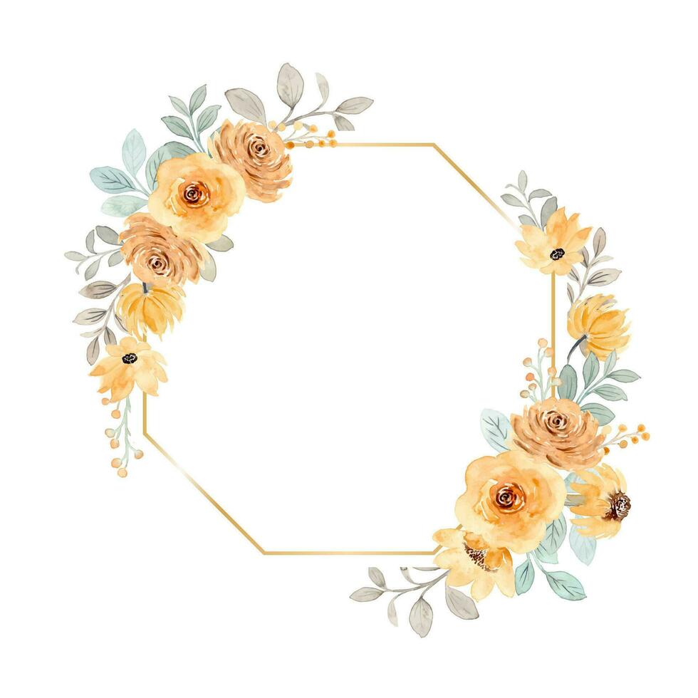 gul reste sig blomma vattenfärg geometrisk ram för bröllop, födelsedag, kort, bakgrund, inbjudan, tapet, klistermärke, dekoration etc. vektor