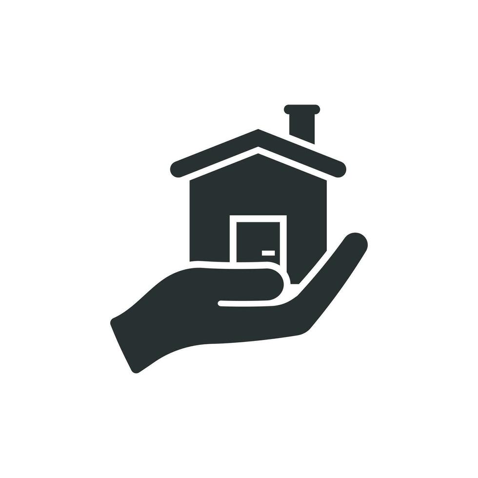 Zuhause Pflege Symbol im eben Stil. Hand halt Haus Vektor Illustration auf Weiß isoliert Hintergrund. Gebäude Qualität Geschäft Konzept.