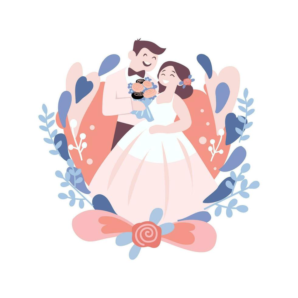 Paar mit schön Hochzeit im eben Stil isoliert auf Hintergrund vektor