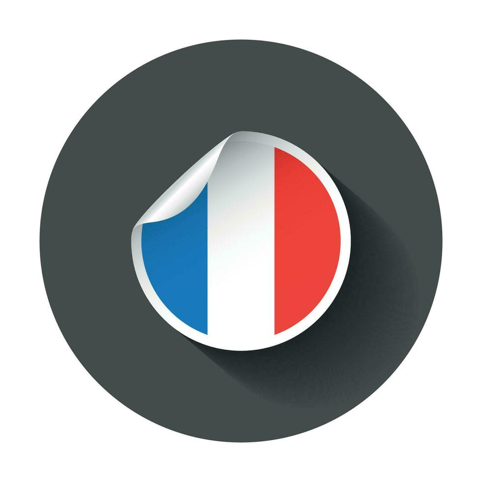 Frankrike klistermärke med flagga. vektor illustration med lång skugga.