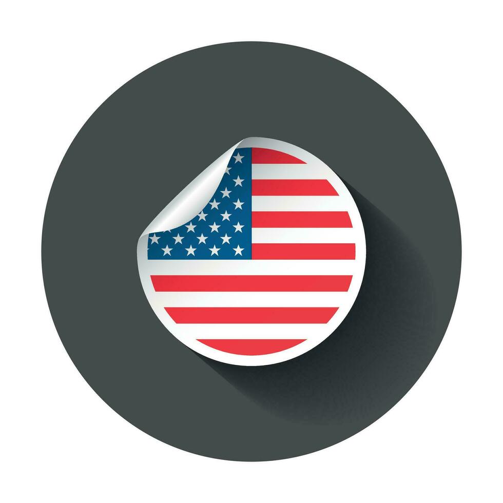 USA Aufkleber mit Flagge. Amerika Etikett, runden Schild. Vektor Illustration mit lange Schatten.