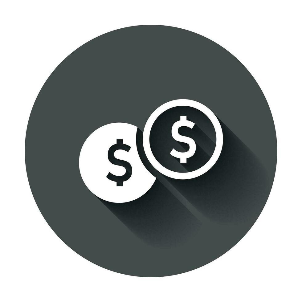 mynt stack ikon i platt stil. dollar mynt vektor illustration med lång skugga. pengar staplade företag begrepp.