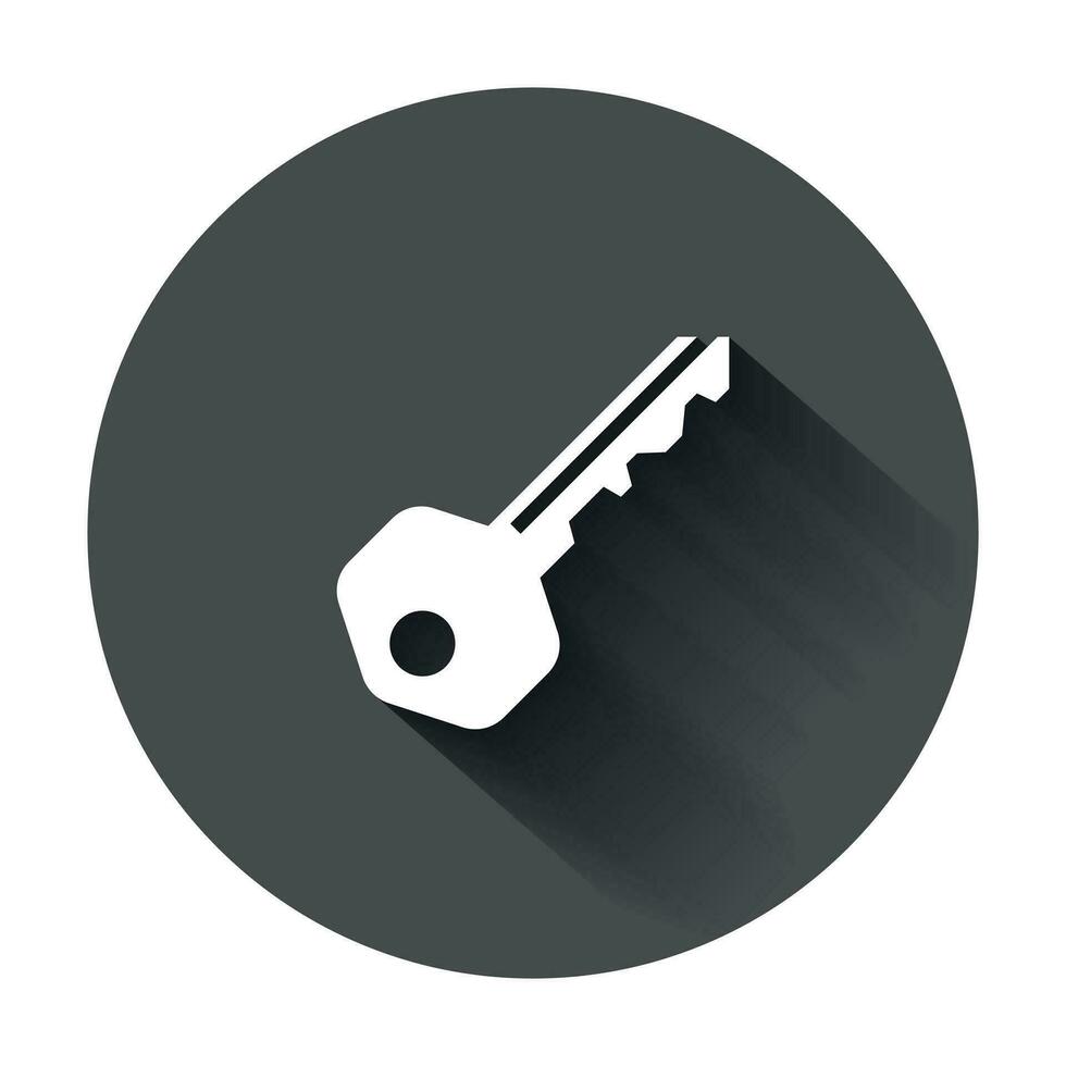 nyckel ikon i platt stil. tillgång logga in vektor illustration med lång skugga. Lösenord nyckel företag begrepp.