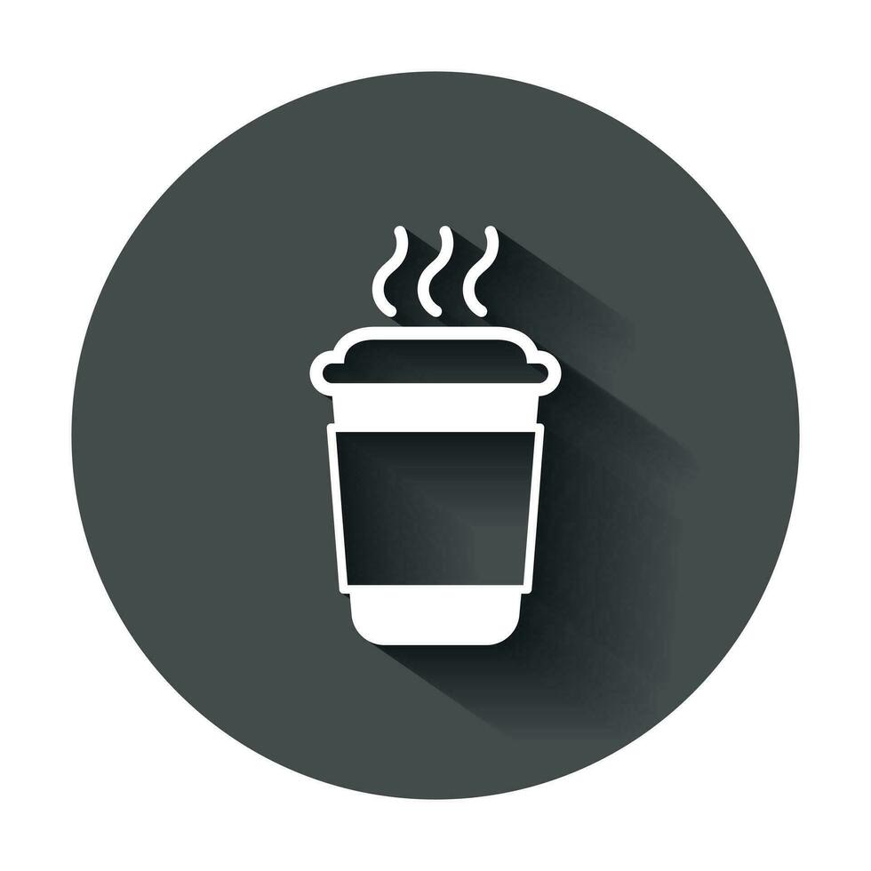 Kaffee, Tee Tasse Symbol im eben Stil. Kaffee Becher Vektor Illustration mit lange Schatten. trinken Geschäft Konzept.