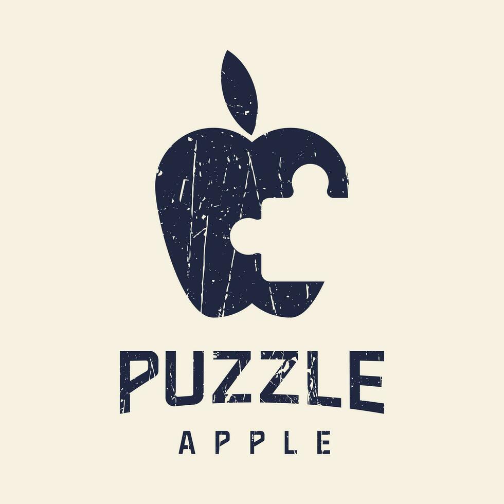 retro Jahrgang Logo Symbol Symbol Vektor Illustration Grafik Design Obst Apfel Puzzle Symbol Illustration Vorlage