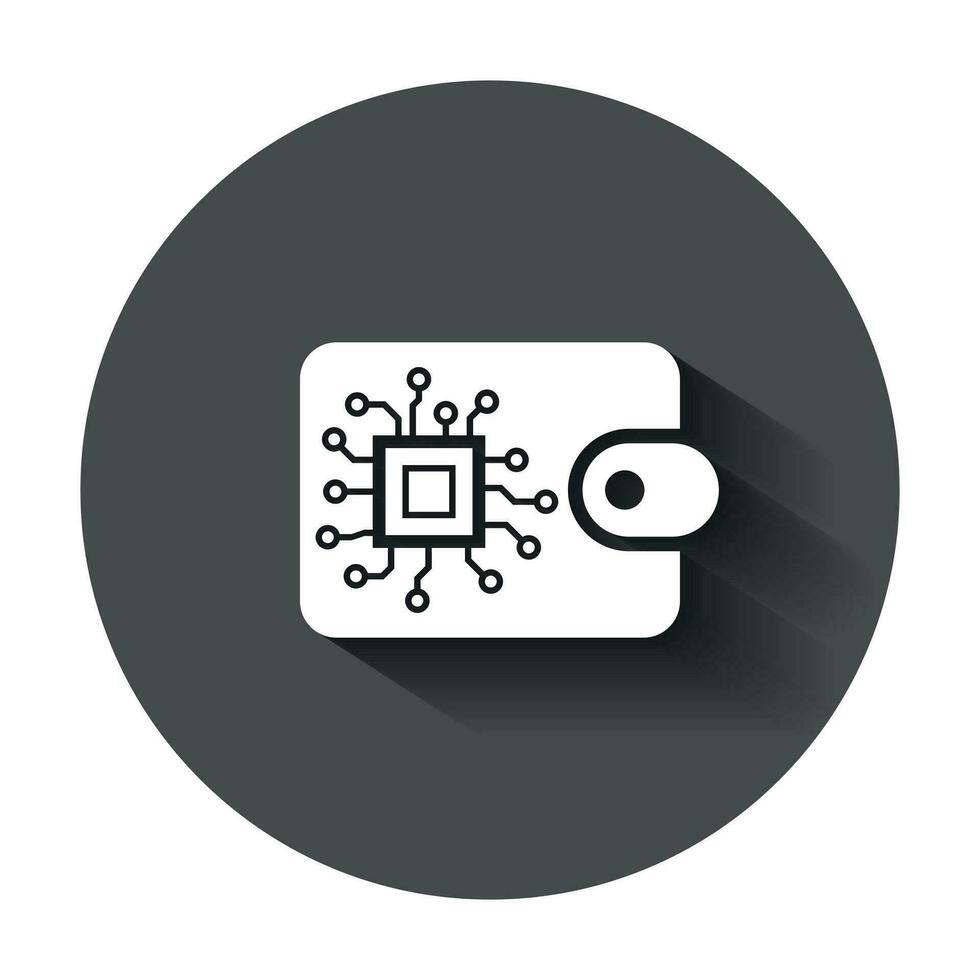 digital plånbok ikon i platt stil. crypto väska vektor illustration med lång skugga. uppkopplad finansiera, e-handel företag begrepp.