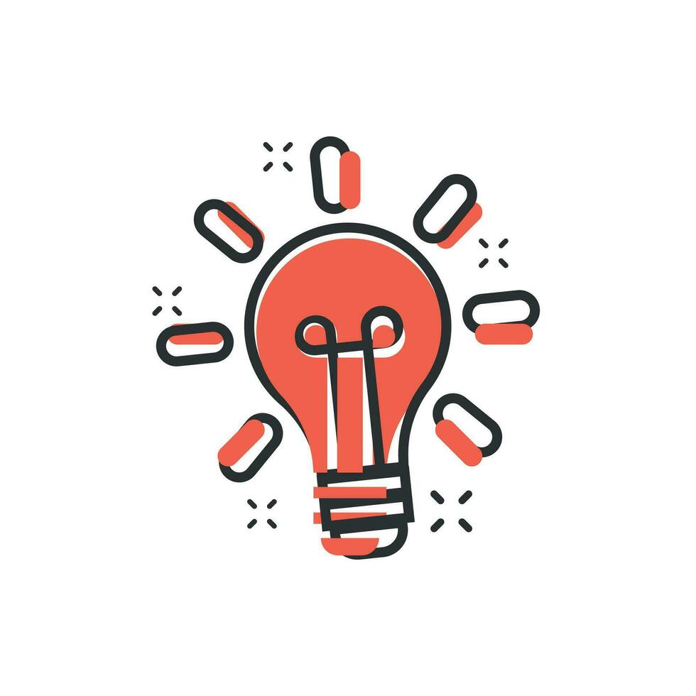 Glühbirnen-Symbol im Comic-Stil. Glühbirne Vektor Cartoon Illustration Piktogramm. Lampe Idee Geschäftskonzept Splash-Effekt.