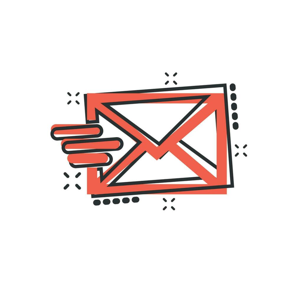 Mail-Umschlag-Symbol im Comic-Stil. E-Mail-Nachricht Vektor Cartoon Illustration Piktogramm. Mailbox-E-Mail-Business-Konzept-Splash-Effekt.