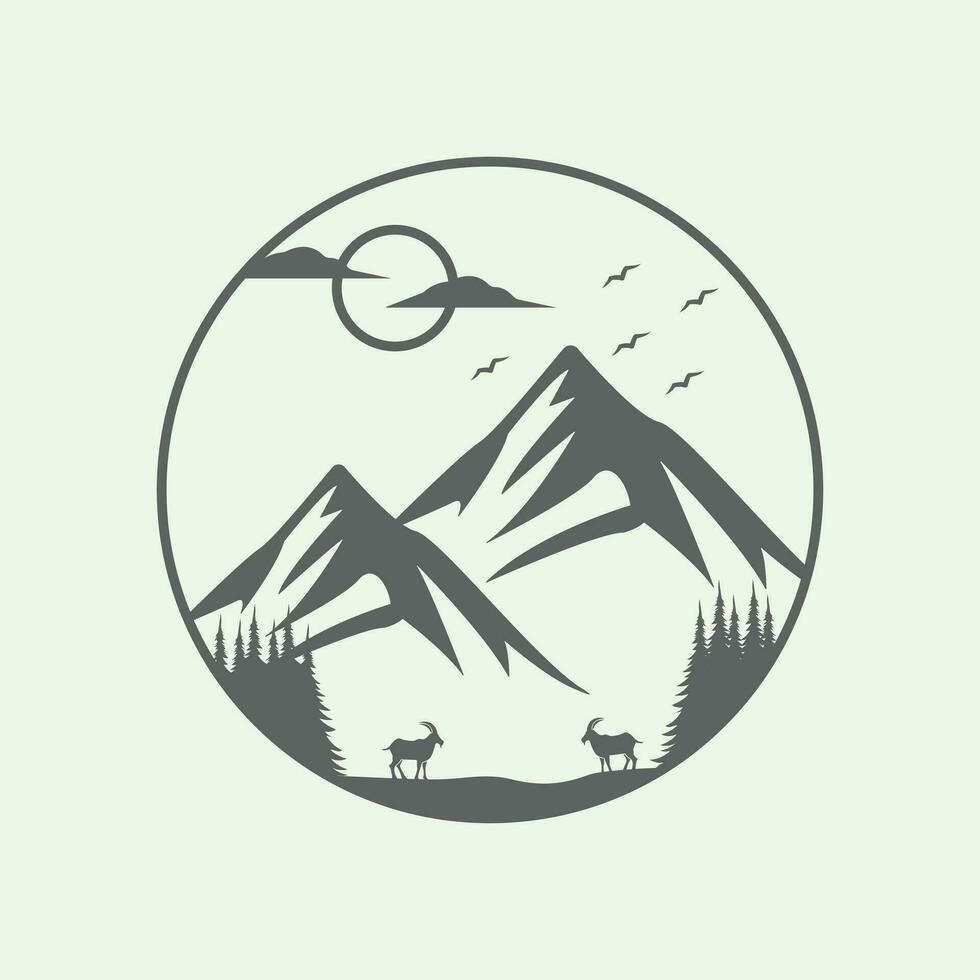 retro Jahrgang Berg Meer Emblem Logo Design vektor