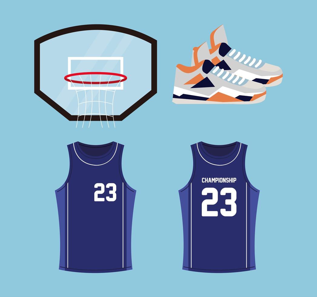 Set von Basketball-Symbolen, enthält Symbole wie Korb, Schuhe, Hemden vektor